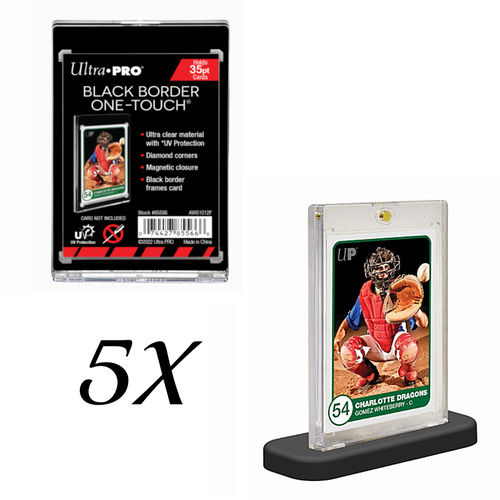 Ultra Pro Black Border 35pt One-Touch Magnetic Card Frames & Black Stands - Bundle Of 5